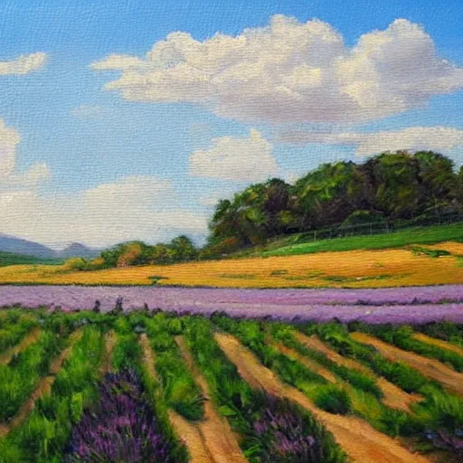 Image similar to oil painting of lavander fields in the south of france, various styles.