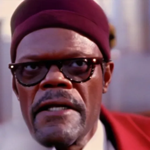 Prompt: a film still of Samuel L. Jackson dressed as a Pimp in a 1970s Blaxploitation film, 40mm lens, shallow depth of field, split lighting, cinematic