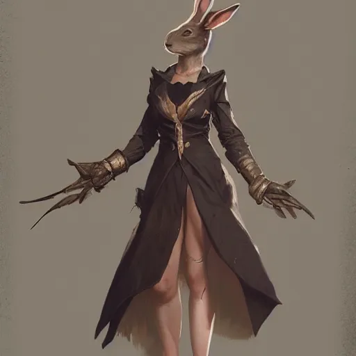 Image similar to A beautiful anthropomorphic rabbit woman in a dress, artstation, highly detailed, greg rutkowski