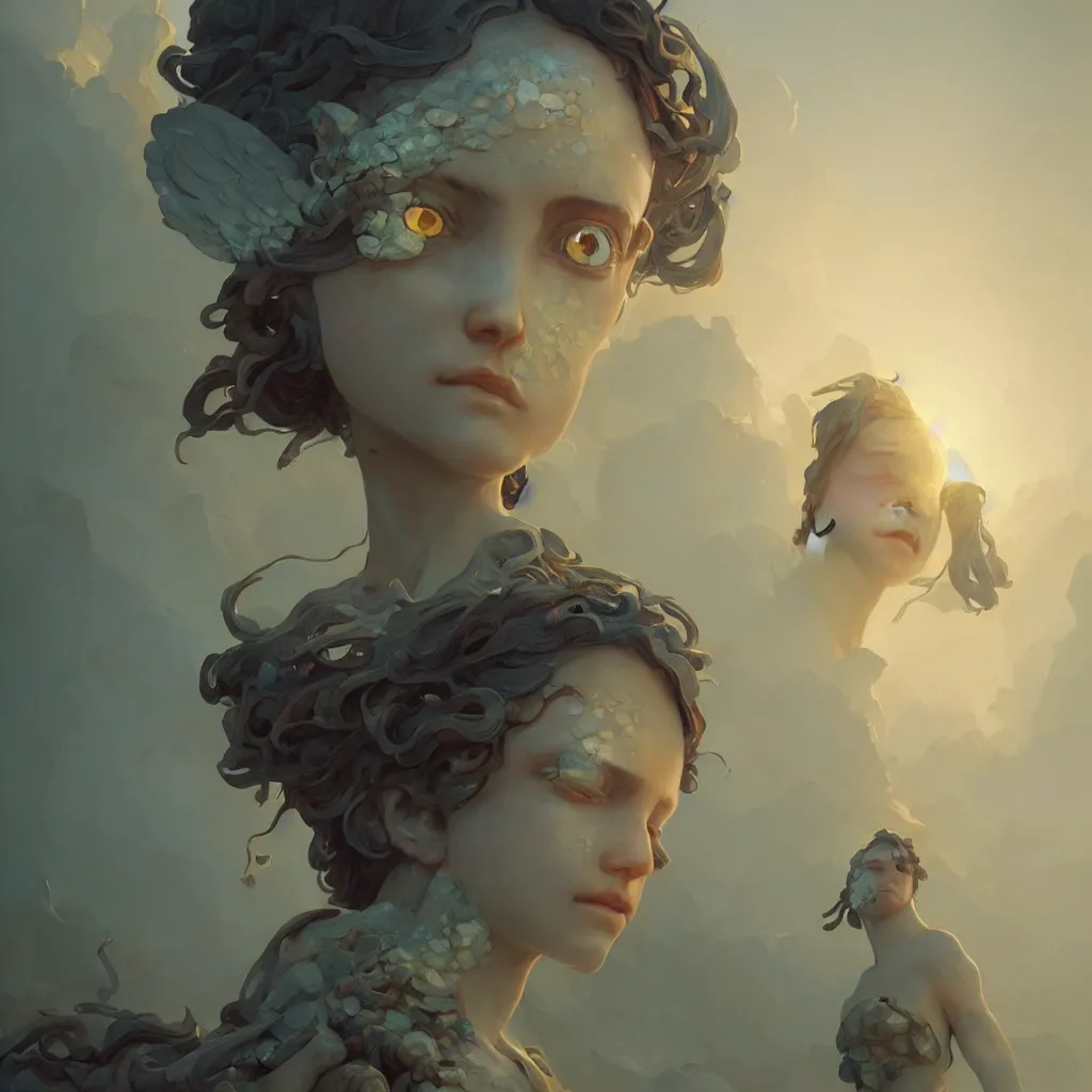 Image similar to beautiful very extreme closeup eye angels stone statues, unreal engine, greg rutkowski, loish, rhads, beeple, tom bagshaw, alphonse mucha, global illumination, detailed and intricate environment