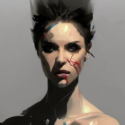 Image similar to portrait of a transgender woman, dramatic lighting, illustration by greg rutkowski, yoji shinkawa, 4 k, digital art, concept art, trending on artstation