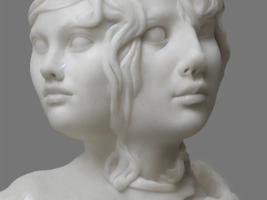 Prompt: a marble bust of actress Elizabeth Olsen, made of Carrara marble, in white marble, detailed, intricate, CGI, cgsociety, trending on artstation, photograph, single subject, by Gian Lorenzo Bernini