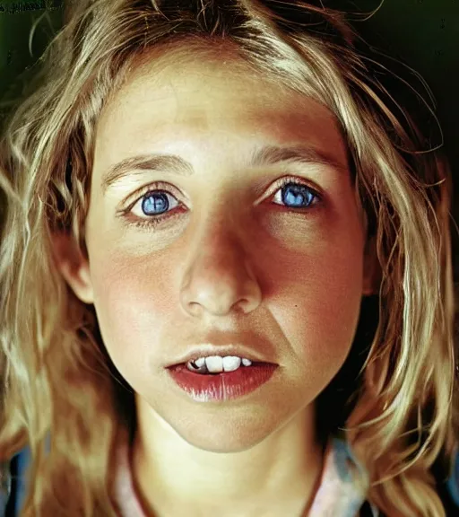 Image similar to award winning photo of Sarah Chalke, symmetrical face by Sally Mann