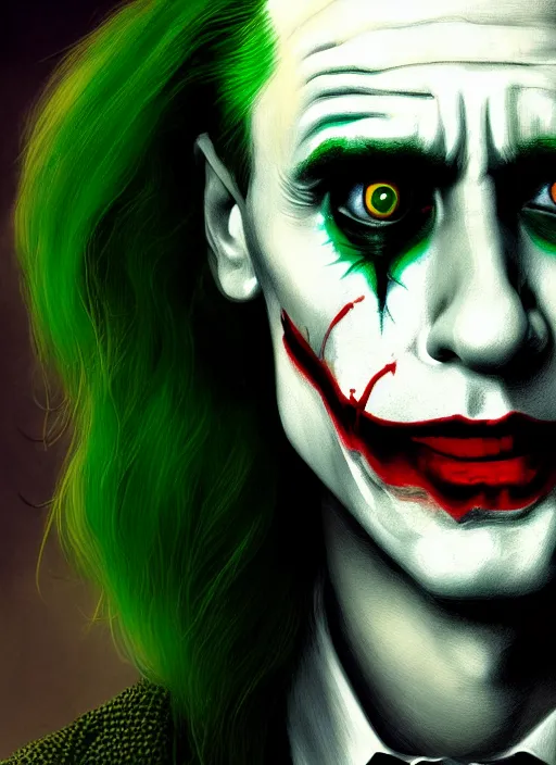 Image similar to portrait of jared leto as the joker, green hair, intricate, elegant, glowing lights, highly detailed, digital painting, artstation, concept art, sharp focus, illustration, art by wlop, mars ravelo and greg rutkowski