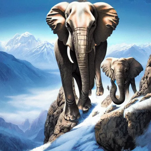 Image similar to ghost elephants in the Alps, Darrell K Sweet, artstation, concept art, digital art