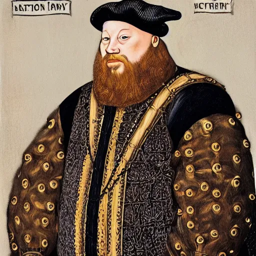 Image similar to action bronson, portrait, action bronson as king henry viii, regal, king, stately, painting