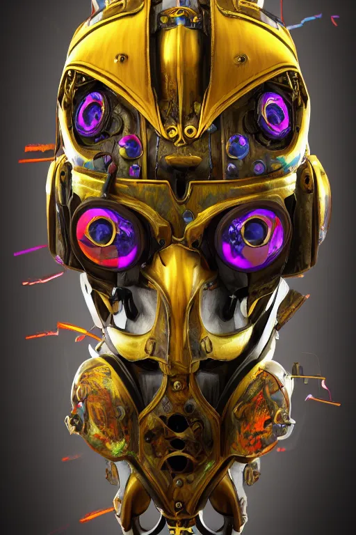 Image similar to colorful vivid steampunk mask minimalist fantasy art robot ninja helmet, global illumination ray tracing hdr fanart arstation by sung choi and eric pfeiffer and gabriel garza and casper konefal