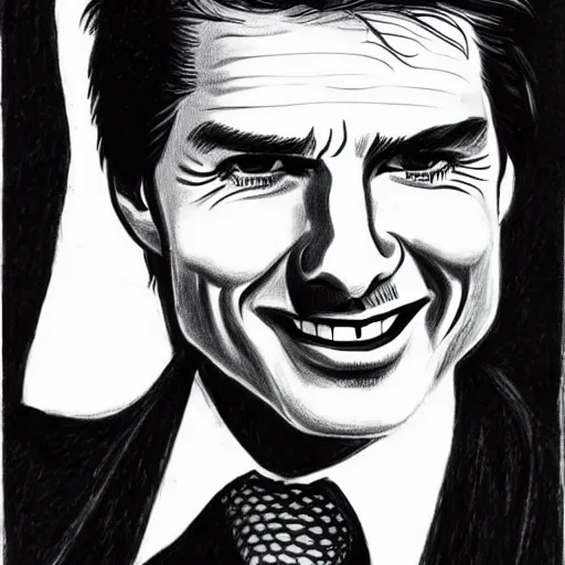 Image similar to a portrait drawing of Tom Cruise drawn by Robert Crumb