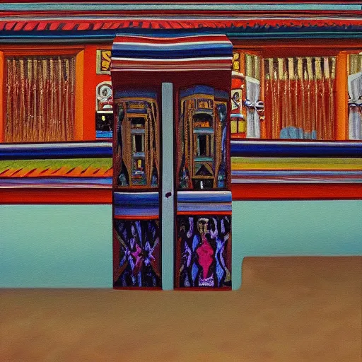 Prompt: detailed photo of an album cover, oil painting. tribal architecture oil painting album cover