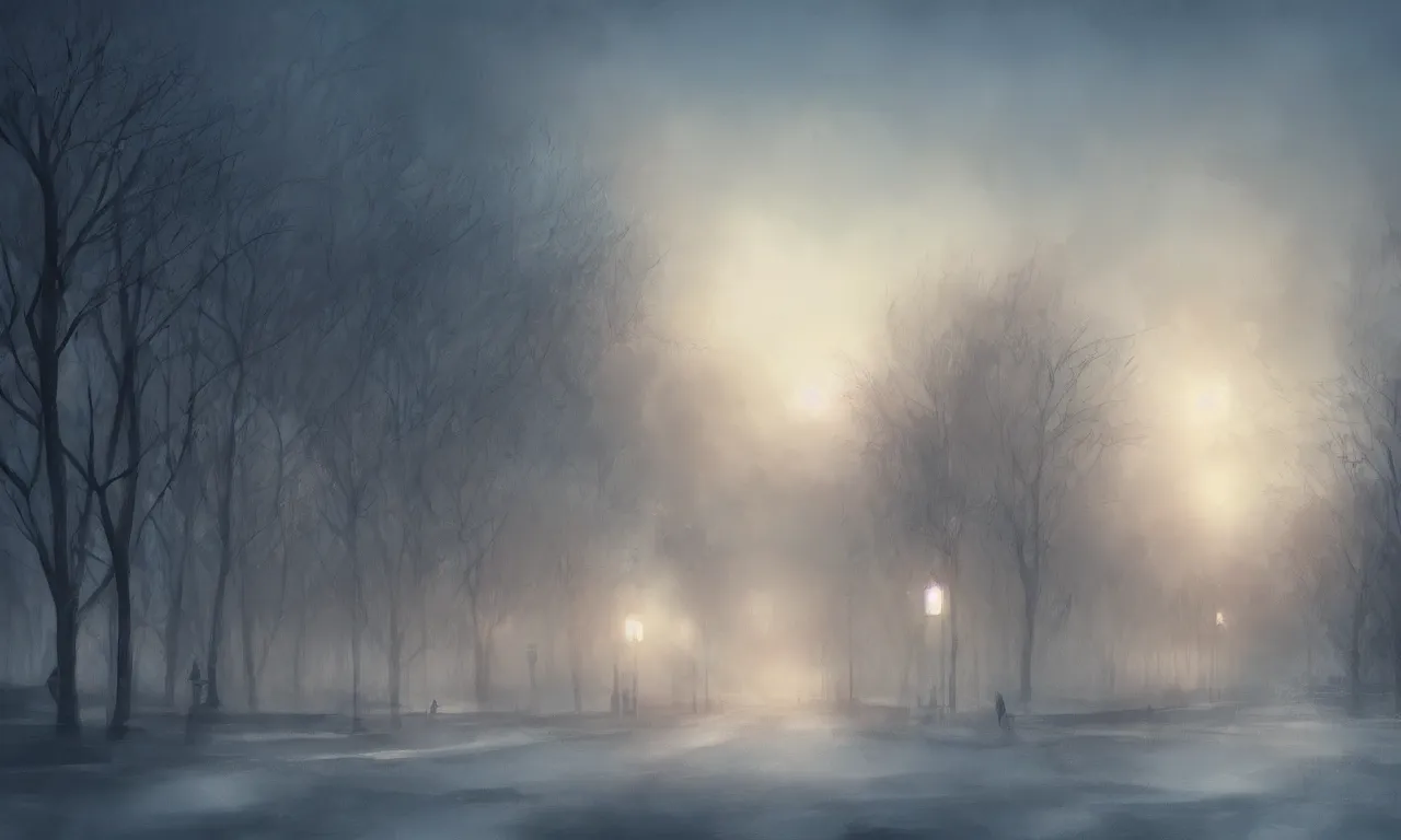 Image similar to a concept of Bucharest sunset in winter in the style of Charlie Bowater with mist, Charlie Bowater