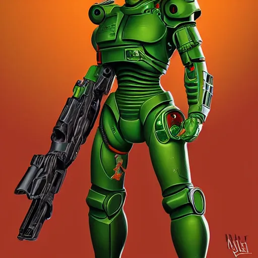 Image similar to cyborg rooster as a doomguy, by artgerm