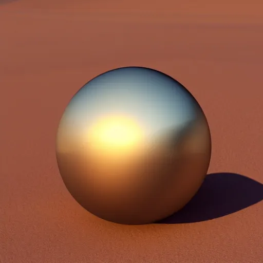 Prompt: army of metallic spheres in desert, raytracing, 5 5 mm