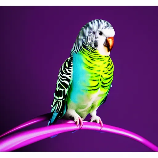 Image similar to budgie studio portrait, 5 0 mm prime lens, 1 0 0 iso, purple background