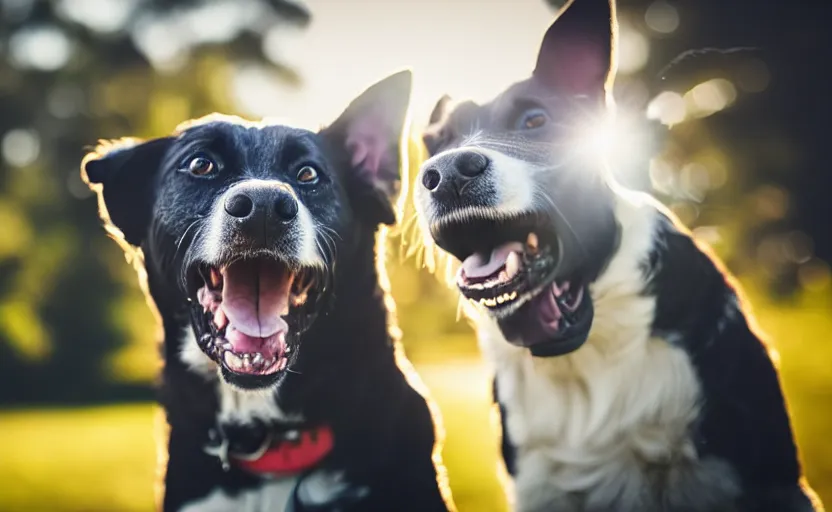 Prompt: portrait of a happy dog, natural light, lens flare