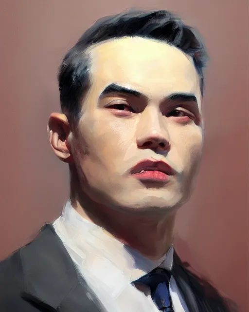 Prompt: an excellent painted portrait of a gangster from the 20s in new york by Peter Xiao and Yanjun Cheng, Stanley Artgerm Lau, 4K resolution, trending on artstation, masterpiece