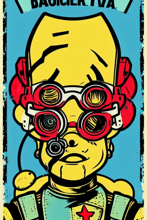 Image similar to fallout 7 6 retro futurist illustration art by butcher billy, sticker, colorful, illustration, highly detailed, simple, smooth and clean vector curves, no jagged lines, vector art, smooth andy warhol style