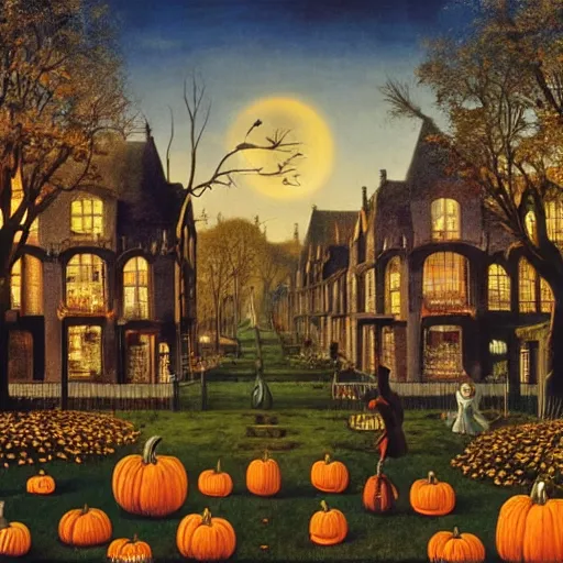 Image similar to vintage autumn halloween fantasy art by paul delvaux, james christensen, rob gonsalves and tim white