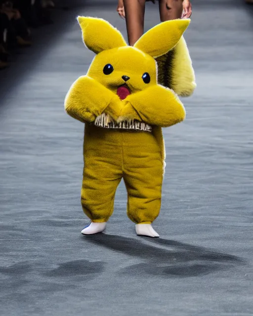 Image similar to hyperrealistic and heavy detailed 2321s Yeezy runway show of Pikachu , Leica SL2 50mm, vivid color, high quality, high textured