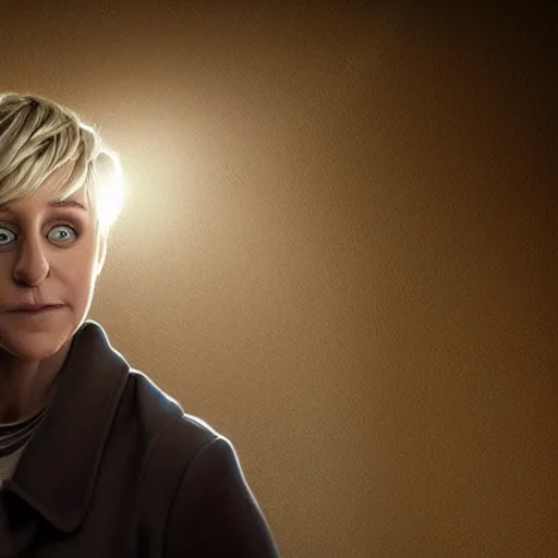 Prompt: portrait of ellen degeneres as a muppet, amazing artwork, natural light, elegant, photorealistic felt texture, intricate, detailed, atmospheric lighting, anamorphic lens flare, cinematic lighting, hd wallpaper, ultra high details by greg rutkowski