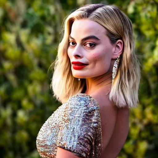 Image similar to a beautiful medium - shot of margot robbie, harley queen, beautiful natural backlight, bokeh, by terry richardson