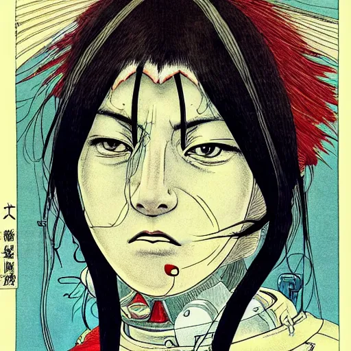 Image similar to portrait of female demon naraka astronaut painted in miyazaki color style drawn by katsuhiro otomo and takato yamamoto, high detail, intricate linework, sharp, monster face, perspective, manga and anime