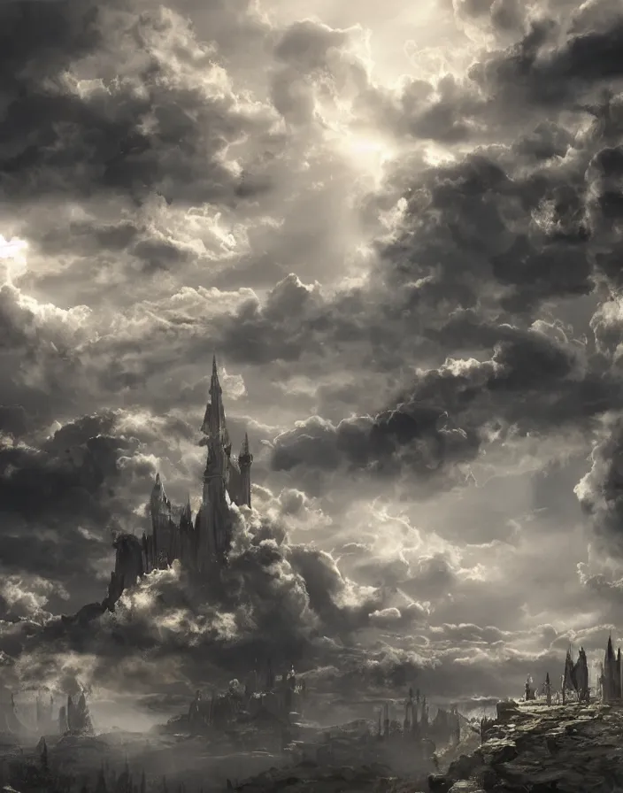 Prompt: Gates of heaven in the clouds, concept art, ultra realistic, super detailed, photorealistic, cinematographic, epic lighting, religious