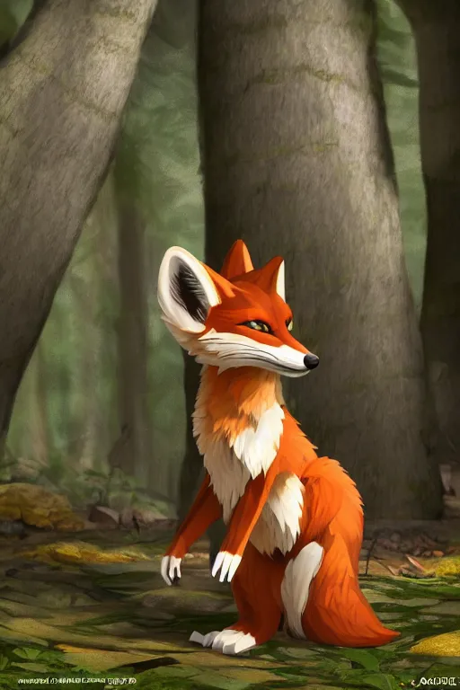 Image similar to a medieval fox furry fursona with a fluffy tail in a forest, backlighting, cgi, rendered in unreal engine, trending on artstation, cartoon, trending on furaffinity