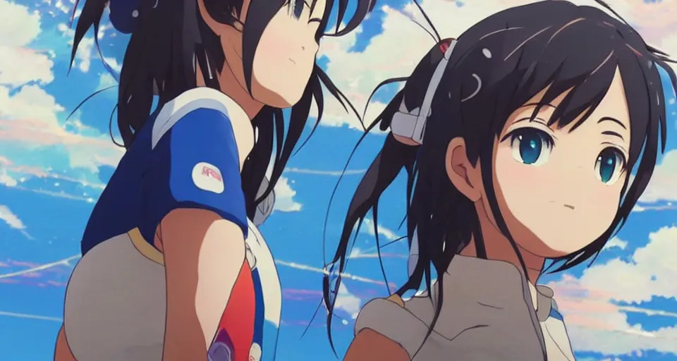 Prompt: a stunning frame from the anime kimi no na wa your name, a cute neko cat girl in a bathing suit, amazing athletic figure, beautiful, ultradetailed face. hyper detailed drawing, profile photo