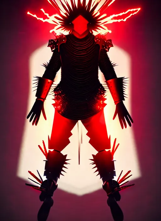 Prompt: a striking cinematic full body manga portrait of a long black haired teenager wearing imposing red jagged spiked plate armour and glowing with red energy by hirohiko araki and beeple, fine details, digital art, character concept art, volumetric lighting, cinematic light, photorealistic