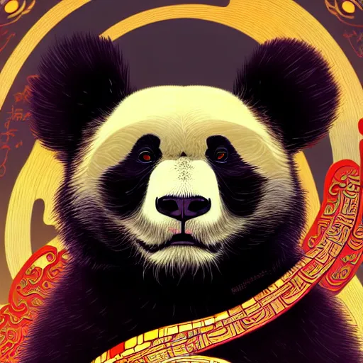 Image similar to a beautiful hyperdetailed character design 4 k wallpaper illustration of a cute panda with a chinese lion dance head victo ngai cyberpunk style, from china, style of studio ghibli, makoto shinkai, raphael lacoste, louis comfort tiffany, artgerm, james jean, ross tran, chinese style