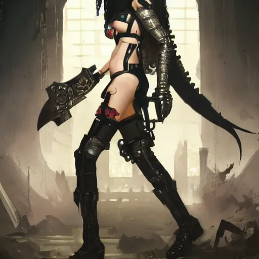 Prompt: cybergoth templar girl, digital artwork by greg rutkowski and hiroriko araki