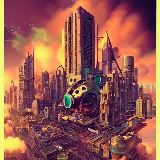 Image similar to Lofi vaporwave sci-fi steampunk nintendocore overpopulated city, Pixar style, Tristan Eaton, Stanley Artgerm, Tom Bagshaw