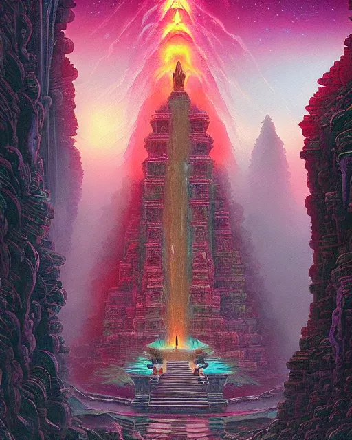 Prompt: ancient alien waterfall temple with flying demons, chris mars, alena aenami, dan mumford