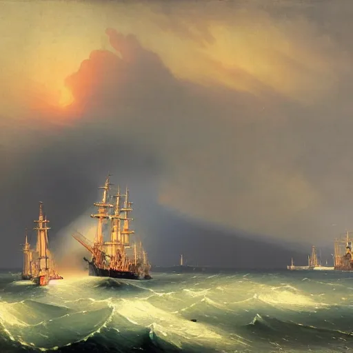 Prompt: large scale naval battle, by aivazovsky