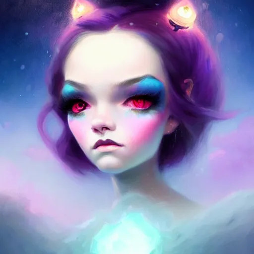 Image similar to beautiful grumpy girl, portrait, ice magic, whimsical, dark hair and makeup, cute, sharp focus, digital painting, matte fantasy painting, deviantart artstation, by jasmine becket griffith, jason felix, ivan aivazovsky, steve argyle, tyler jacobson, peter mohrbacher, cinema, masterpiece