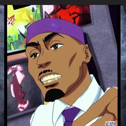 Image similar to Tupac Shakur, screenshot from a 2012s anime, anime