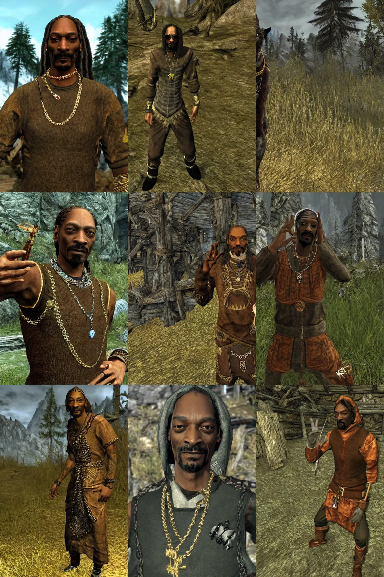 Prompt: snoop dogg as a khajit in skyrim, screenshot