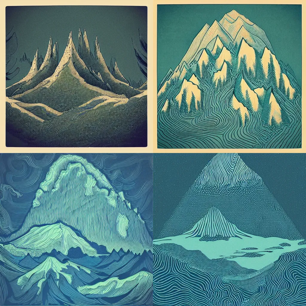 Prompt: “a beautiful mountain range, in the style of James Jean”