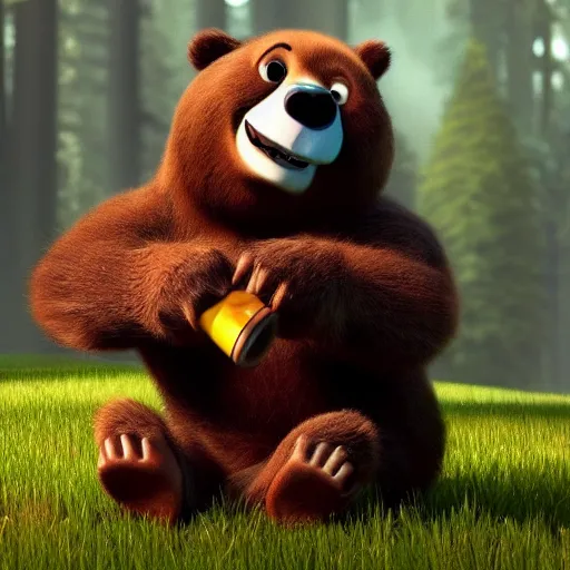 Prompt: a bear smoking a joint, pixar style, 4 k