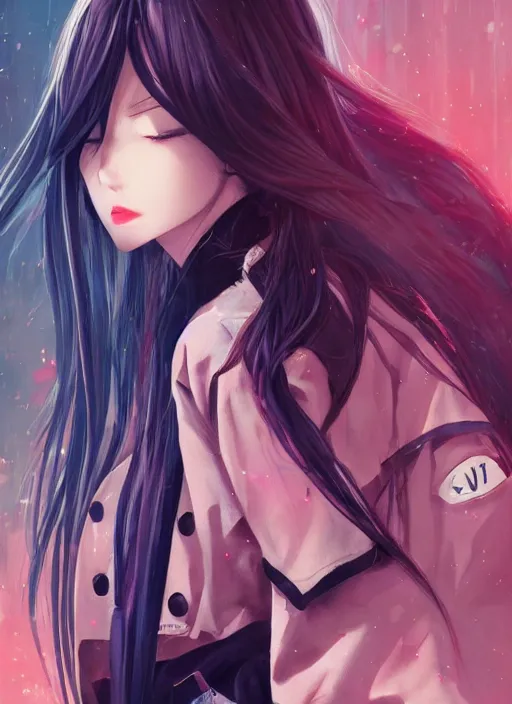 Image similar to woman in streetwear, long hair, poster, portrait, anime key visual, by wlop, anime, 2 0 2 2, manga,