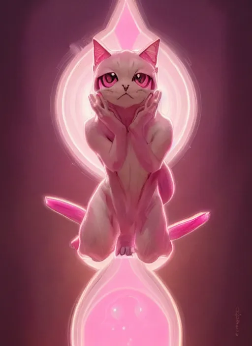 Image similar to pink pokemon cat sad - increasing physical mental perfection, symmetrical! intricate, highly detailed, biblical divine holy perfection!! digital painting, artstation, concept art, smooth, sharp focus, illustration, art by artgerm and greg rutkowski and alphonse mucha