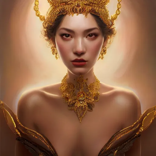 Prompt: expressive oil painting, of alluring european princess, seductive look, smooth glowing skin, glistening body, love, adoration, ornate headpiece made from beads, glamour shot, by yoshitaka amano, by greg rutkowski, by jeremyg lipkinng, by artgerm, digital art, octane render, white dress, stacked