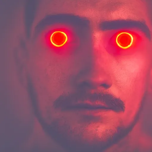 Image similar to a man with red glowing eyes