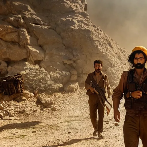 Prompt: kurdish communist in a movie directed by christopher nolan, movie still frame, promotional image, imax 7 0 mm footage