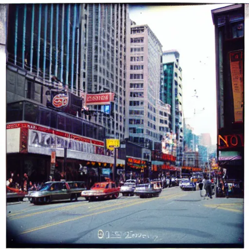 Image similar to a photo of dundas - yonge square, 1 9 8 7, polaroid, kodachrome