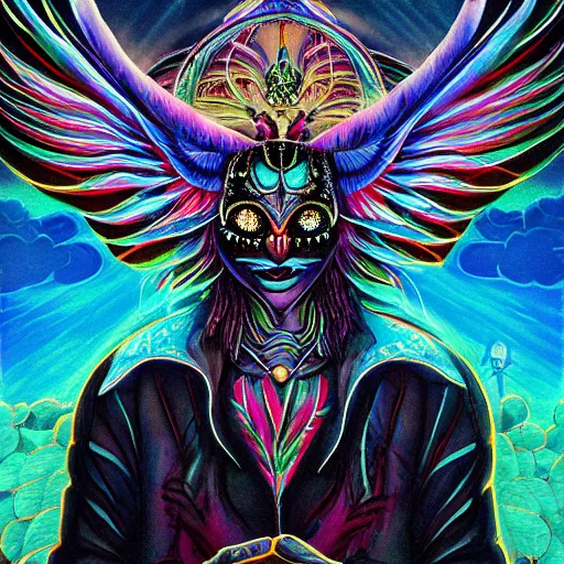 Image similar to A centered chest up portrait of a psychedelic godlike mothman with giant mandala wings smoking a hand-rolled cigarette smoking heavily , magic mushroom village in background , award winning. superb resolution. in the art style of junji Ito and greg rutkowski . Detailed Mushroom city in background. Hyper realistic anime. Perfect art. Dalle2