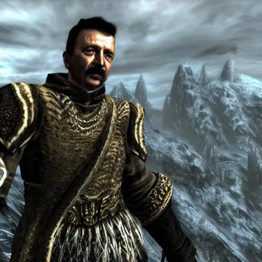 Image similar to Igor Ghirkin Strelkov in The Elder Scrolls V: Skyrim, cinematic still