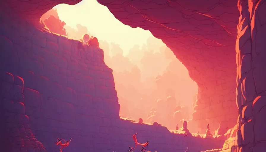 Image similar to natural cave wall, dynamic light, illustration by josan gonzales and moebius, rhads, clean thick line, comics style,