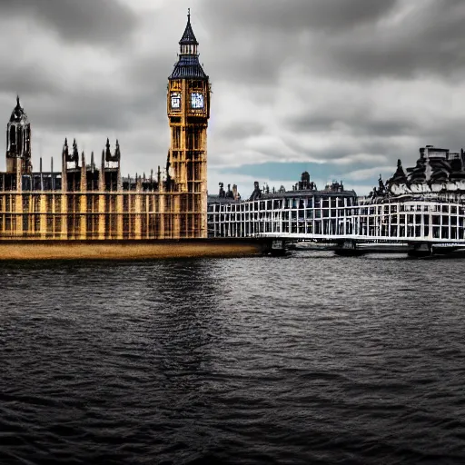 Image similar to underwater Westminster, deep underwater, dredged seabed, shot on gopro9, moody lighting, 8k, very very very highly detailed, hyper realistic realistic