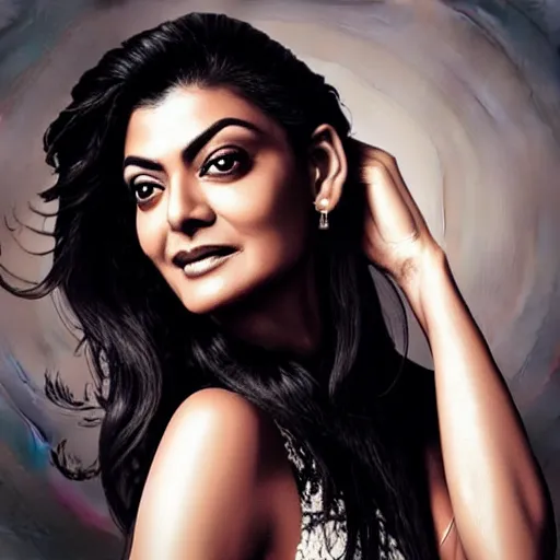 Prompt: “ a masterpiece face portrait of Sushmita Sen , cinematic lighting”